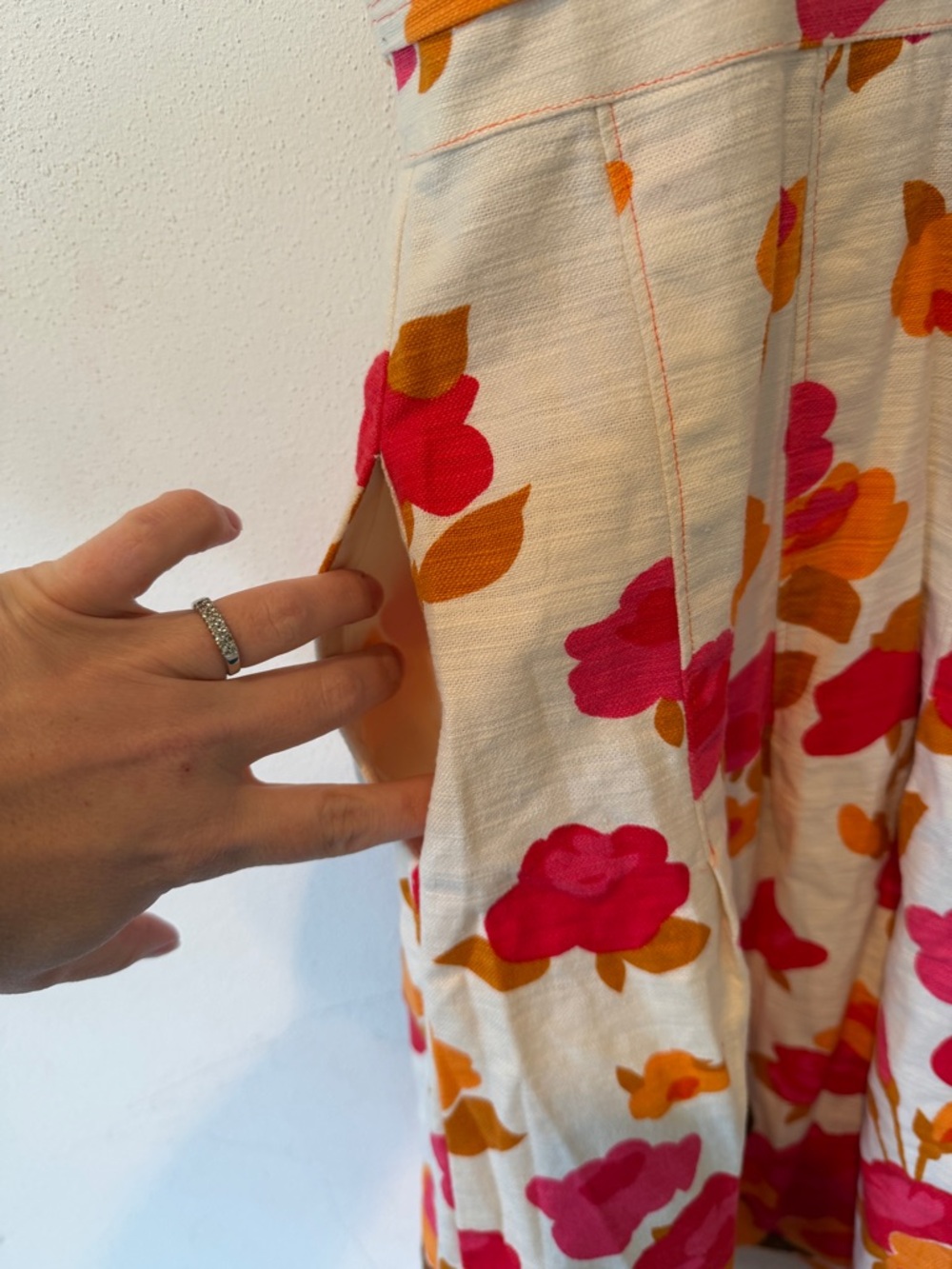 Adrianna Papell Linen Square Neck Floral Midi Dress Pockets Thick Straps Sz 14 - Picture 11 of 11